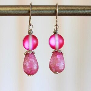 Handmade‎ Pink Glass Beaded Teardrop Dangle Earrings Coquette Fairycore Boho